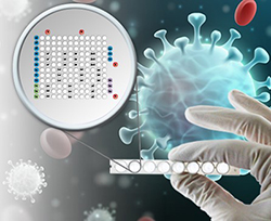 Premium Photo  Express covid-19 test for igm and igg antibodies to novel  coronavirus sars-cov-2, covid-19. nurse hand in glove collects patient  blood with disposable pipette. purple neon background.